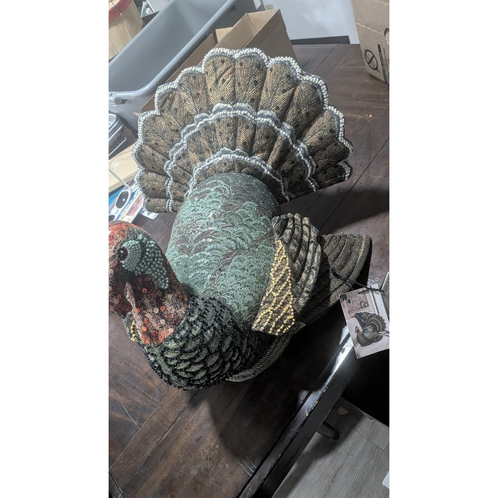 John Derian Target 2024 Beaded Thanksgiving Turkey Novelty Plush Pillow NWT